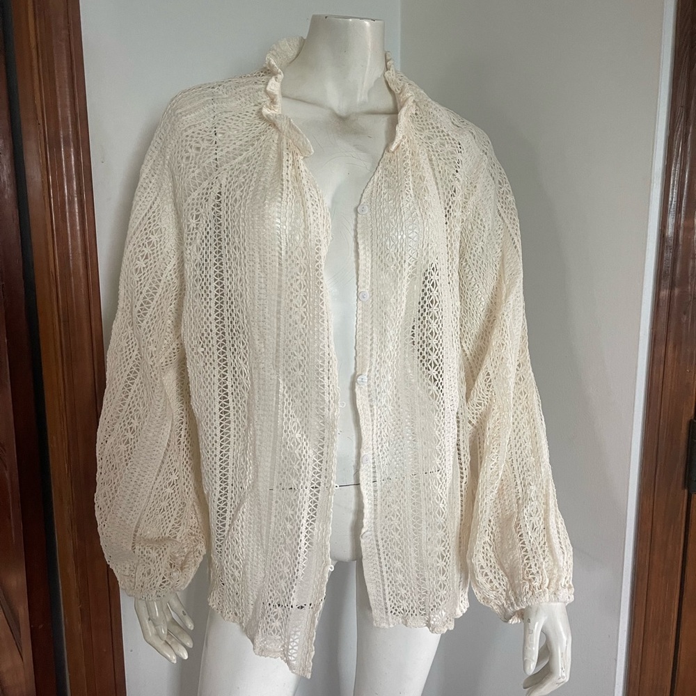Handmade Cream Lace Button-Up Blouse